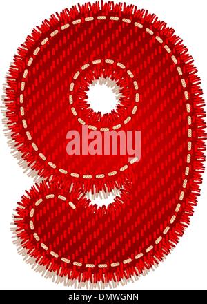 Digit from red textile alphabet Stock Vector