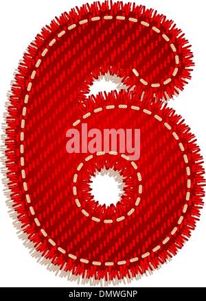 Digit from red textile alphabet Stock Vector