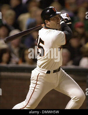 Jun 04, 2000; San Francisco, CA, USA;  San Francisco Giants Rich Aurilia follows the flight of his homer in the 3rd inning  Tuesday June 26,2001 against the Los Angeles Dodgers in San Francisco. Stock Photo