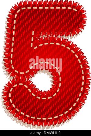 Digit from red textile alphabet Stock Vector