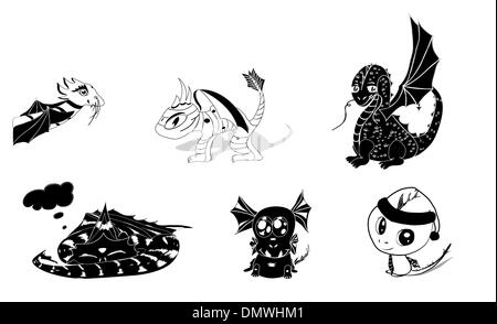 vector set of dragons silhouettes Stock Vector