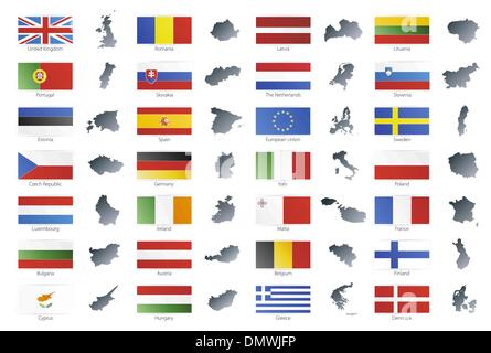 European union modern style flags with maps Stock Vector