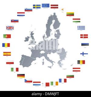 European union map with flags in circle Stock Vector