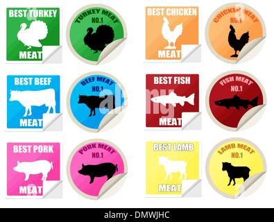 Meat stickers set Stock Vector