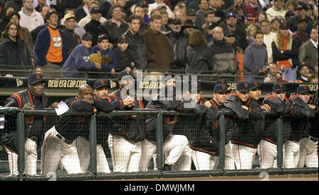 Oct 06, 2001; San francisco, CA, USA; The Giants watch their post season chances ebb away in the 9th inning of Friday night's game against the Los Angeles Dodgers. The Dodger's 11-10 victory ended any chance of catching the Arizona Diamondbacks or earning a Wild Card berth. Stock Photo