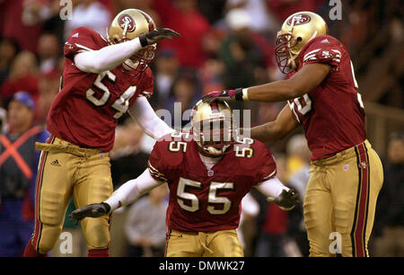 San Francisco 49ers Jamie Winborn, #55, walks onto the field