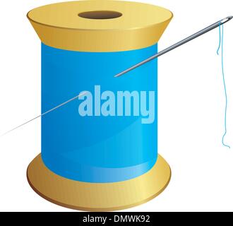 Spool of blue thread with a needle. vector Stock Vector
