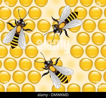vector working bees on honeycells Stock Vector