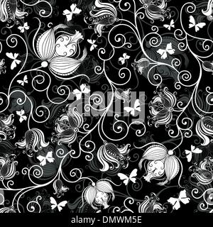 Seamless black-white floral pattern Stock Vector