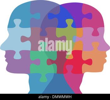 Man Woman face people problem puzzle Stock Vector