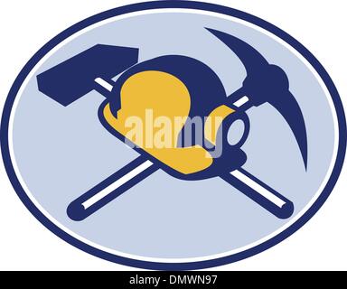 Coal Miner Hardhat Crossed Pick Axe And Hammer Stock Vector