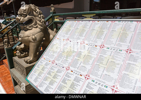 Menu for Chinese restaurant in multiple languages, Playa Blanca, Lanzarote, Canary Islands, Spain Stock Photo