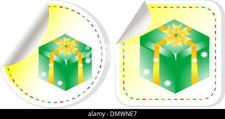 green holiday box with bow. vector sticker label set Stock Vector