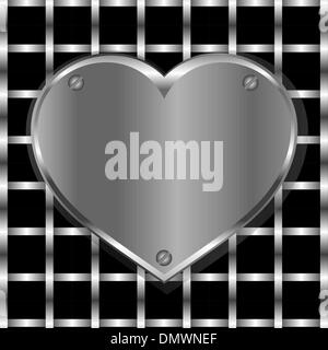 Brushed metal heart on a perforated metal background Stock Vector
