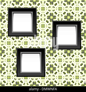three blank white frames on baroque wallpaper. vector Stock Vector
