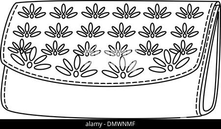 Wallet with a floral pattern, contour Stock Vector