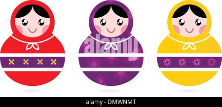 Russian Matryoshka Dolls collection isolated on white Stock Vector