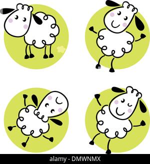 Cute doodle sheep set isolated on white Stock Vector