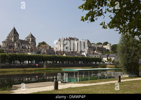 Chateau Saint-Aignan from across the river looking towards the town with a tourist boat in the foreground