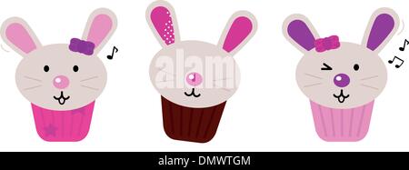 Easter bunny cupcakes set isolated on white Stock Vector