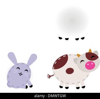 Cute farm animals set isolated on white Stock Vector