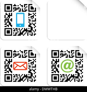 Social media icons set with QR code sign label. Stock Vector