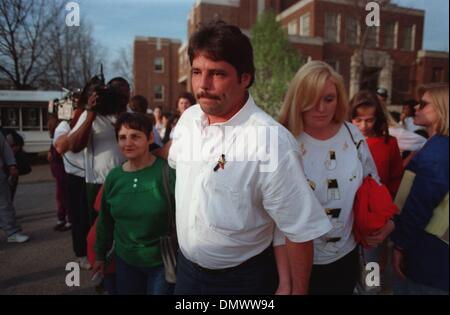 March 19, 1994 - Jonesboro, AR, U.S. - March 19, 1994 - Steve Branch and his family leave the courthouse in Jonesboro, Ark.  after a jury sentenced Damien Echols to death and Charles Jason Baldwin to life in prison for the murder of his son and two other West Memphis eight-year olds. Members of the victims' families expressed relief and satisfication with the verdicts, but most not Stock Photo