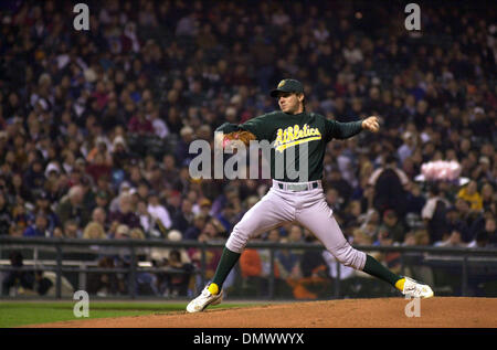 Mar 29, 2002; San Francisco, CA, USA; Oakland A's pitcher Barry Zito, #75, pitches during their exhibition game against the San Francisco Giants on Friday, March 29, 2002 at Pacific Bell Park in San Francisco, Calif. Stock Photo