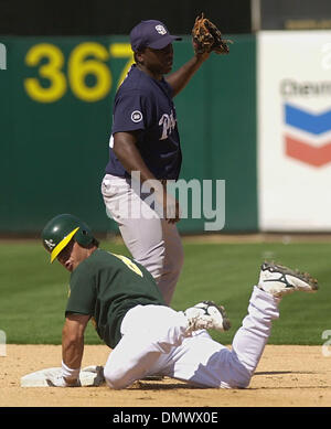 Apr 02, 2002; Oakland, CA, USA; Jeremy Giambi of the Oakland Athletics  grimaces with pain after he his hit with a pitch in the first inning on  Tuesday April 2, 2002 in