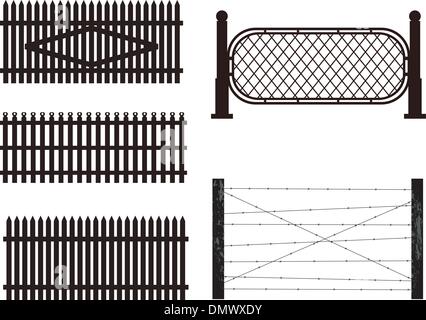 Set of silhouettes of fences.  vector Stock Vector