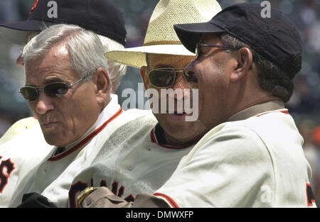 Hall-of-fame pitcher Juan Marichal throws out the ceremonial first pitch to  Detroit Tigers catcher Ivan Rodriguez before game 4 of the World Series,  October 26, 2005 in Houston, TX. (UPI Photo/Brian Kersey