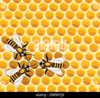 vector working bees on honeycells Stock Vector