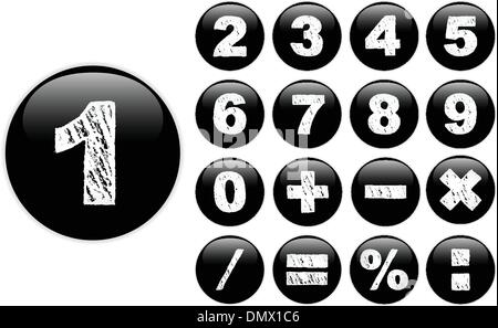 Alphabet Chalk Numbers in shiny Black Buttons Stock Vector