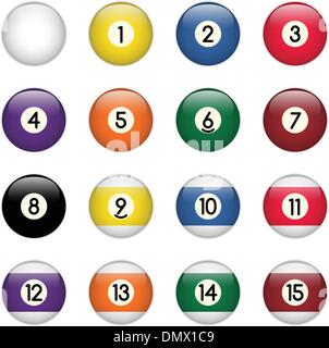 Colored Pool Balls Set from Zero to Fifteen Stock Vector