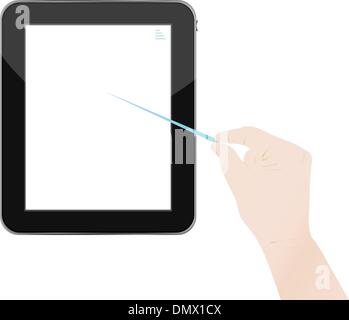 Hands holding and point on digital tablet Stock Vector