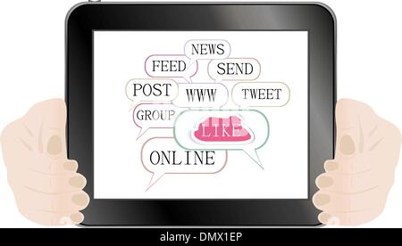 hands holding like cloud on tablet pc Stock Vector