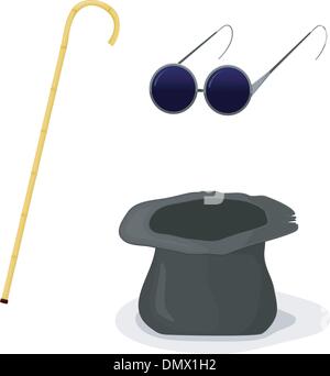 Hat, cane and glasses blind. EPS10 Stock Vector