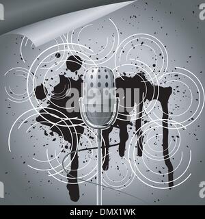 Vector  retro background with a microphone and grunge Stock Vector
