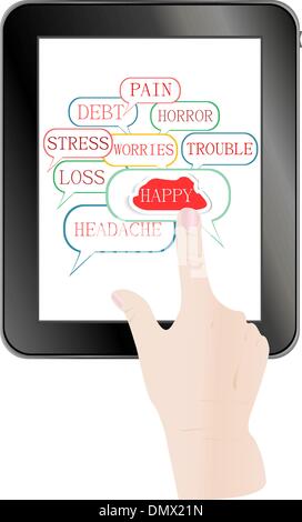 Hands holding and point on digital tablet pc Stock Vector