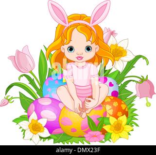 Cute Easter baby girl Stock Vector