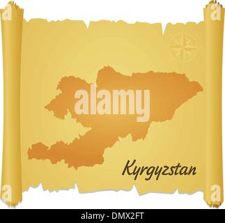 Vector parchment with a silhouette of Kyrgyzstan Stock Vector