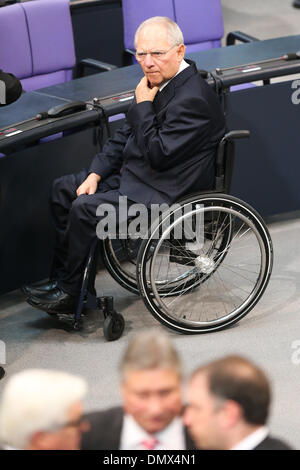 Berlin, Berlin. 17th Dec, 2013. German Minister of Finance Wolfgang Schaeuble attends the meeting of Bundestag, Germany's lower house of parliament, in Berlin, Germany on Dec. 17, 2013. German new government headed by Chancellor Angela Merkel was sworn into office on Tuesday to rule Europe's biggest economy for the next four years. Cabinet ministers of the new coalition government, are formed by Merkel's Christian Democratic Union (CDU), its Bavarian sister party Chrisitian Social Union (CSU), and the Social Democrats (SPD). Credit:  Zhang Fan/Xinhua/Alamy Live News Stock Photo