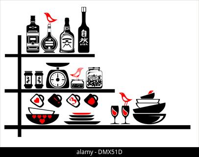 wall stickers black and red kitchen shelves Stock Vector