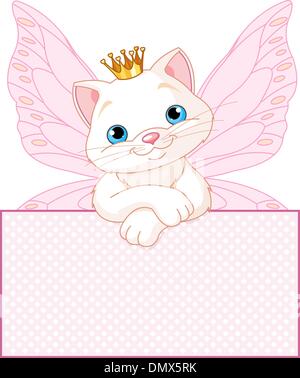 Princess Cat over a blank sign Stock Vector