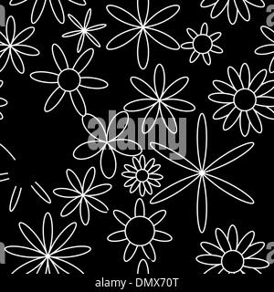 White on black seamless floral pattern Stock Vector