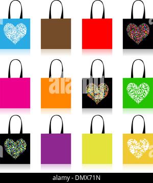 Shopping bags design, floral heart shape Stock Vector