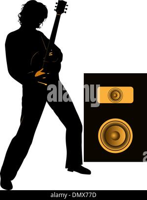 vector silhouette of the guitar player on the stage Stock Vector Image ...