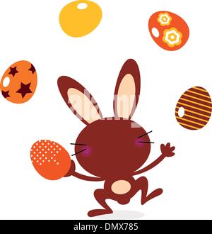 Cute jumping bunny juggling with eggs Stock Vector