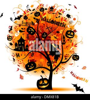 Halloween night party, concept tree for your design Stock Vector
