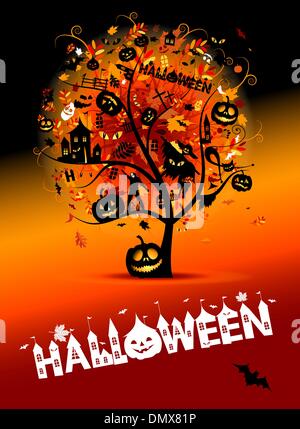 Halloween night party, concept tree for your design Stock Vector